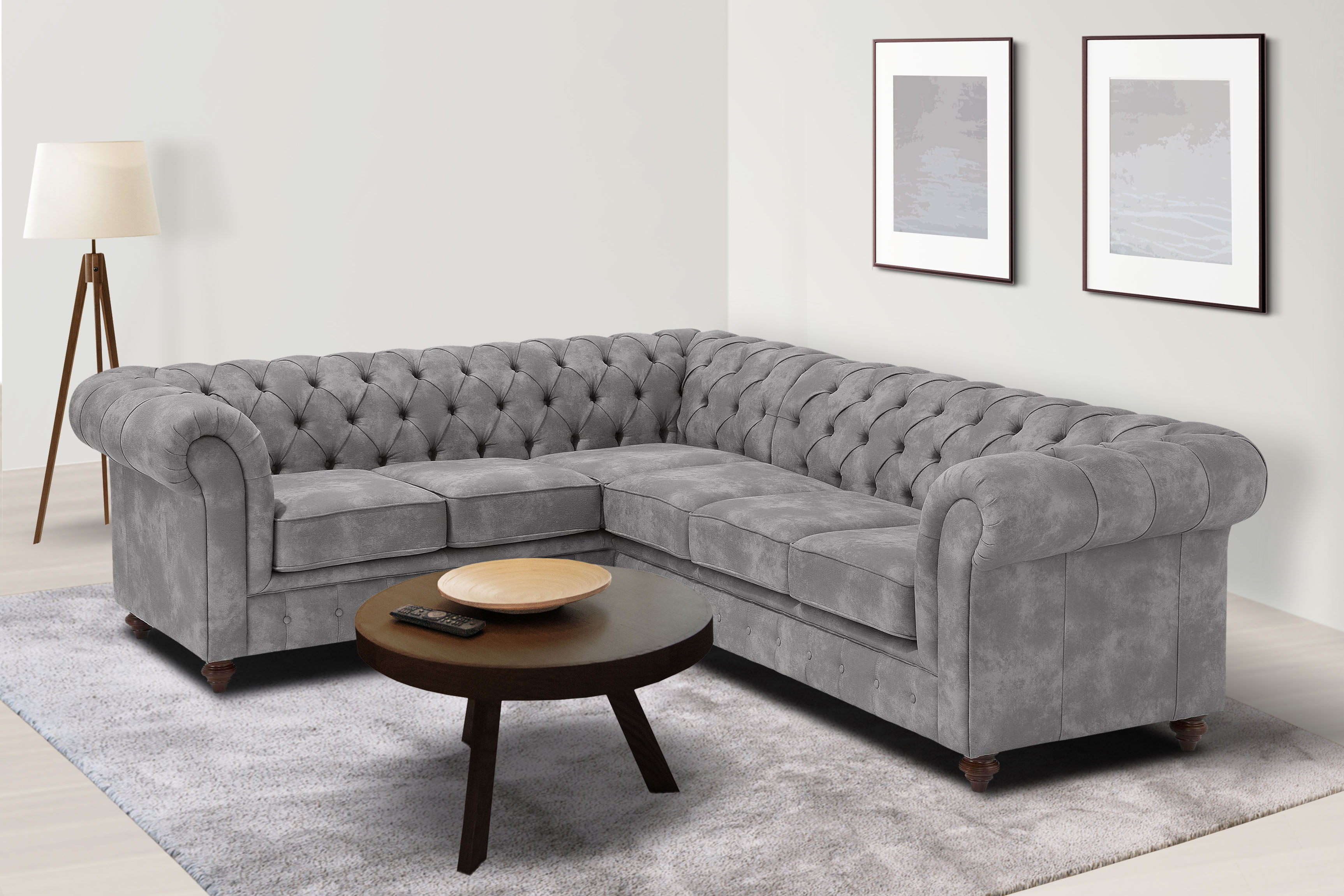 Chesterfield-Sofa HOME AFFAIRE "Chesterfield Ecksofa, auch in Leder L-Form", grau (hellgrau), B:250cm H:74cm T:210cm, Luxus-Microfaser (94% Polyester, 5% Nylon, 1% Spandex);Microfaser Antiklederoptik (100% Polyester);NaturLEDER (echtes italienisches...
