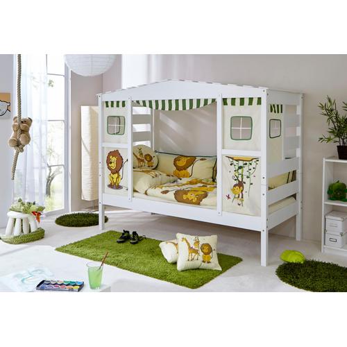 "Kinderbett TICAA ""Lio"" Betten Gr. Mit Textil-Set Safari, Liegefläche B/L: 90 cm x 200 cm, kein Härtegrad, ohne Matratze, weiß Kinder Kinder-Einzelbetten Betten Hausbett"