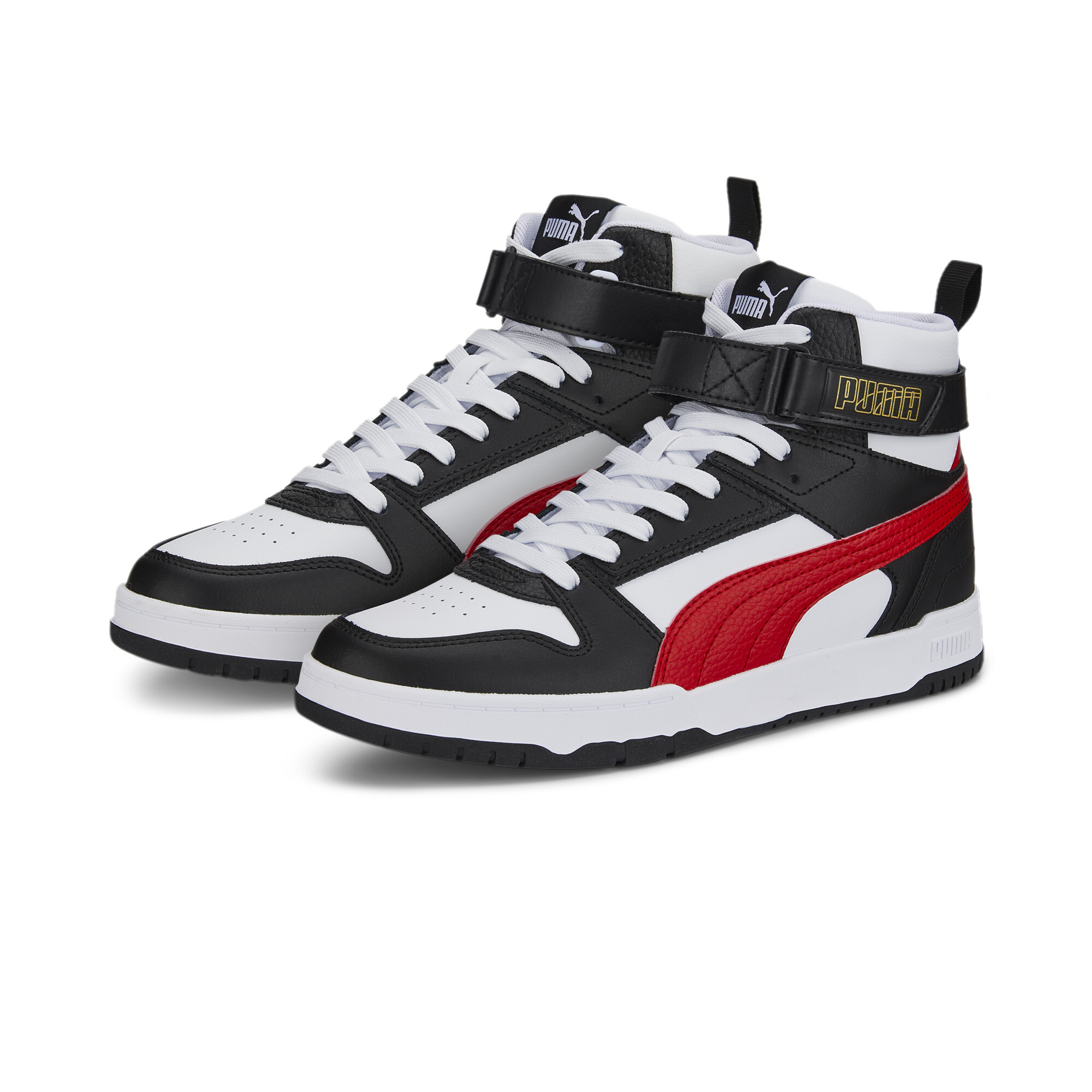 Sneaker PUMA "RBD GAME", Damen, Gr. 45, bunt (puma weiß, high risk rot, puma schwarz, puma team gold), Leder, Synthetik, Schuhe Sneaker