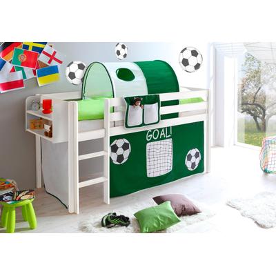 Hochbett TICAA "Malte", grün (kiefer massiv weiß, fußball), B:101cm H:114cm L:205cm, Hochbetten, mit Rollrost und in verschiedenen Ausführungen wahlweise mit Matratze Image