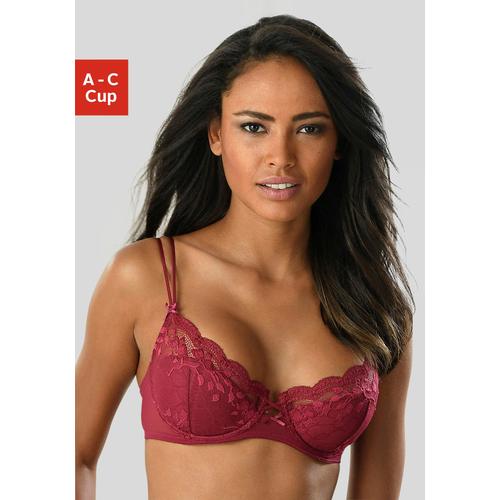 Push-up-BH S.OLIVER Gr. 80, Cup C, rot (bordeaux) Damen BHs BH Bügel-BH Dirndl-BH Hochzeitsdessous Hochzeitswäsche Push-up-BH Schalen-BH Spitzen-BH Spitzenwäsche Trachtenwäsche mit kleiner Zierschleife und doppelten Spaghettiträgern, Dessous