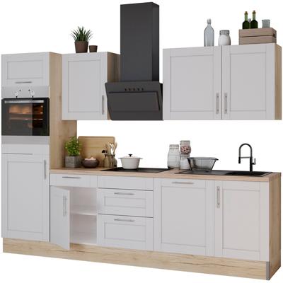Küche KOCHSTATION "KS-Ahus", front: hellgrau matt, korpus: wildeichefarben, arbeitsplatte: granit schwarz, B:280cm H:211,8cm T:60cm, Komplettküchen-Sets, Küchenzeile, Breite 280 cm,wahlw. mit E-Geräten,Soft Close Funktion,MDF Fronten Image