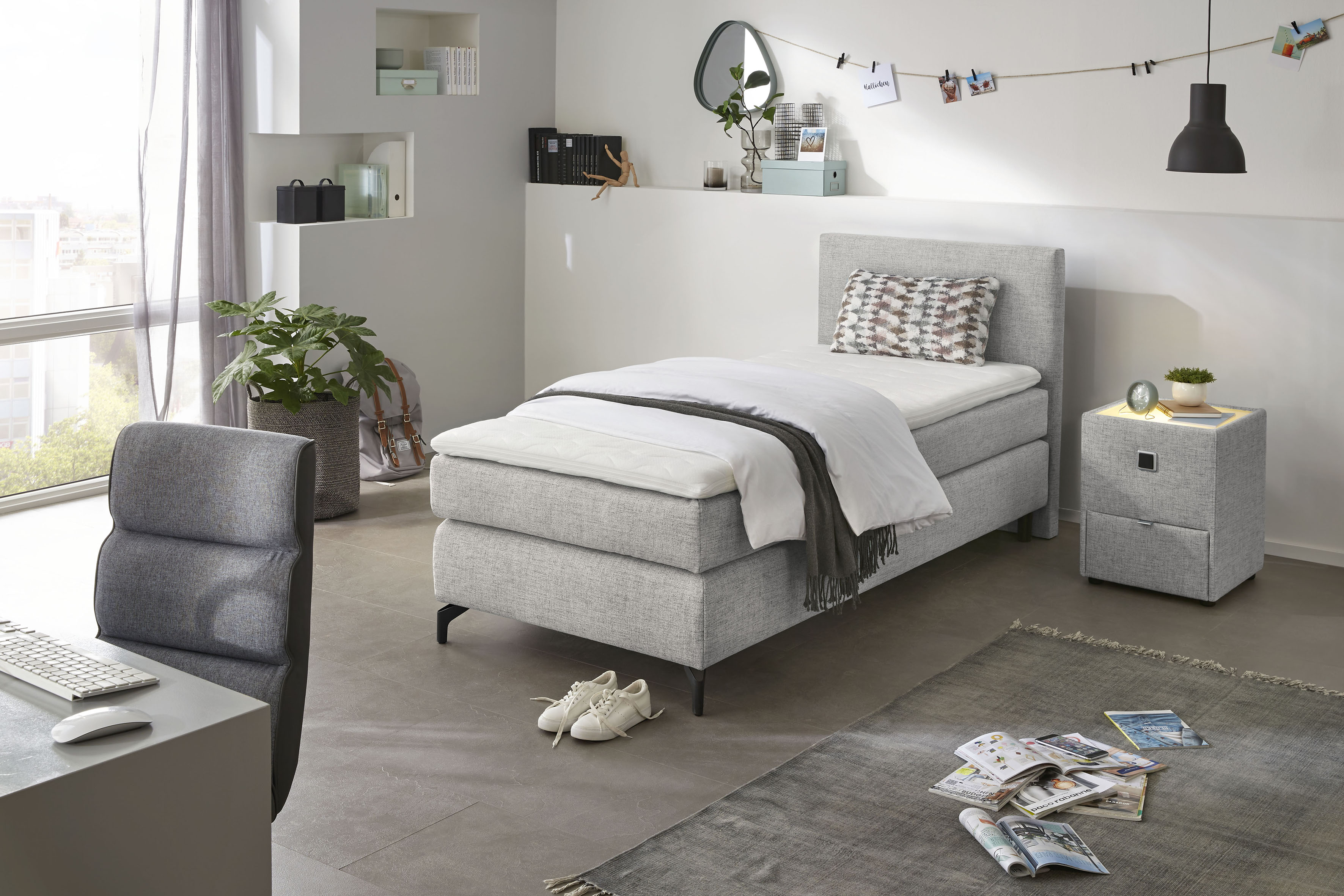 Boxspringbett INOSIGN "Alinas" OTTOs Choice Topseller, inkl. Topper", grau (grau 369, 09), B:94cm L:211cm, Bezug Bett: Feinstruktur (100% Polyester);Topper und Matratzenspiegel: 100% Polyester, Komplettbetten, erhältlich in unterschiedlichen... Image