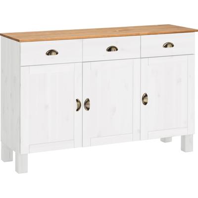 Unterschrank HOME AFFAIRE "Oslo", gelb (cremefarben, honigfarben), B:125cm H:85cm T:38cm, Massivholz, Schränke, 125 cm breit, 38 cm tief, als Sideboard, 3 Türen, 2 Schubladen Image