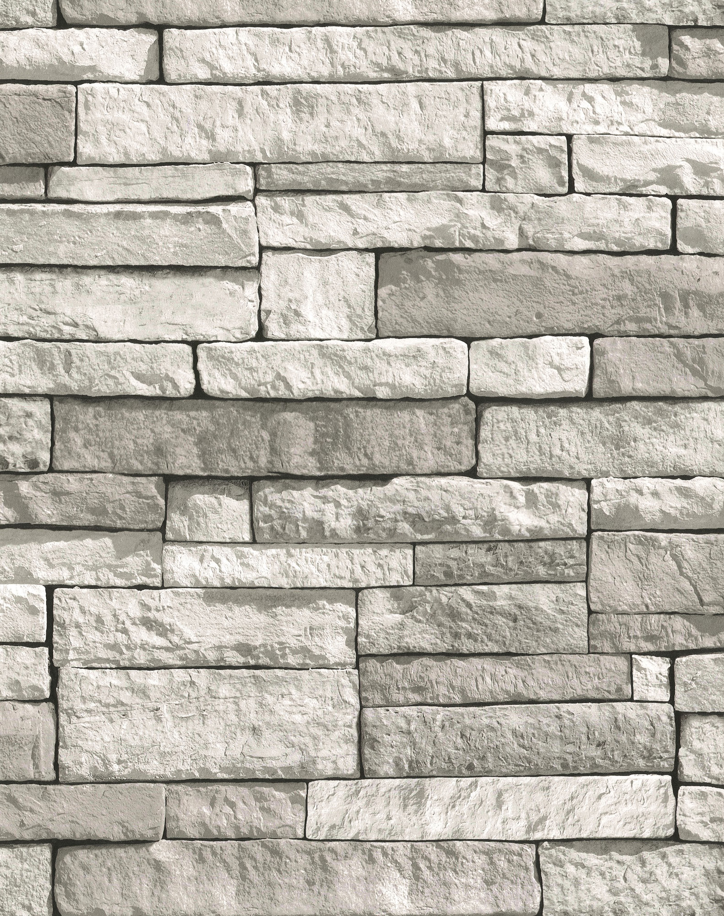 Vliestapete WOW "Steine", grau, B:0,52m L:10m, Vlies, Tapeten, Grau - 10m x 52cm