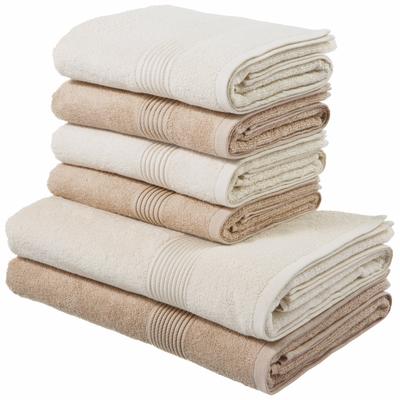 Handtuch Set MY HOME "Anna, 2 Duschtücher 70x140, 4 Handtücher 50x100", beige (sand, natur), 6 tlg., Walkfrottee, Walkfrottee, Obermaterial: 100% Baumwolle, Handtuch-Sets, Handtuch-Set, gestreifte Bordüre, 100% Baumwolle, zweifarbig Image