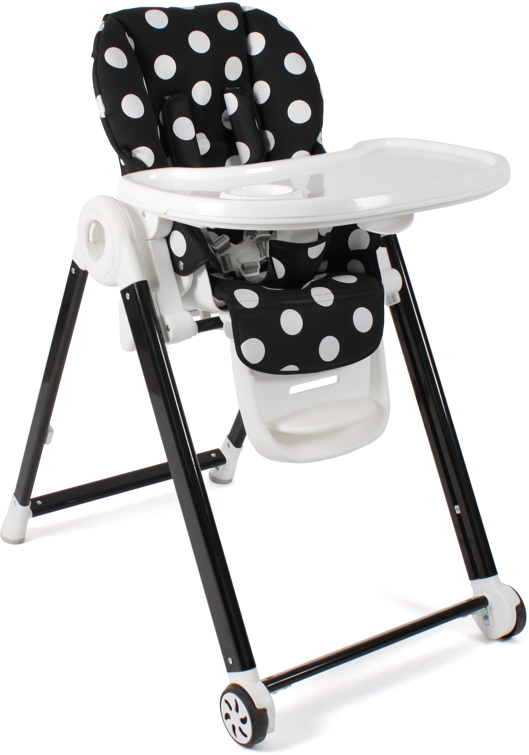 Hochstuhl CHIC4BABY "Aro, Dots black", Baby, Gr. B/H/T: 57cm x 100cm x 87cm, Kunstleder, schwarz (schwarz, weiß, schwarz), Kunststoff, Polyester, Stühle Treppenhochstuhl Hochstuhl Stuhl Image