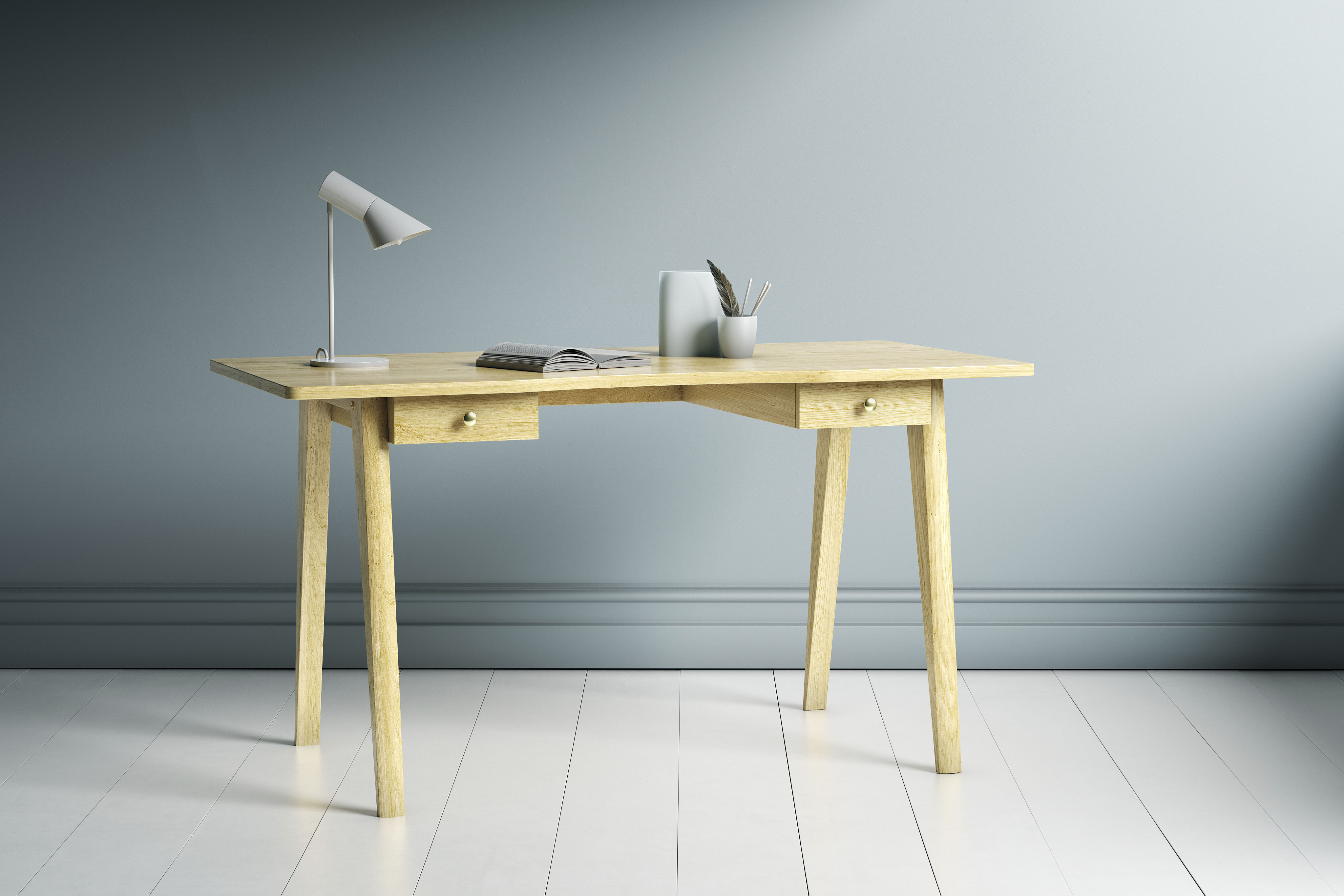 Schreibtisch WOODMAN "Nice", braun (eichefarben, eichefarben), B:140cm H:75cm T:70cm, Tische, Schreibtisch, im skandinavian Design, Tischbeine aus massiver Eiche, FSC