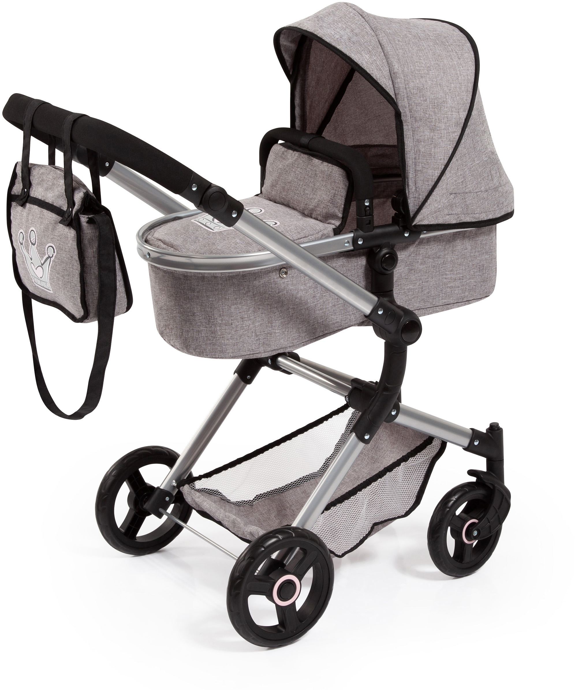 Kombi-Puppenwagen BAYER "Vario, Grau", grau, Puppenwagen, KinderB:42cm H:86cm T:65cm, Kunststoff, Metall, inkl. Wickeltasche, B:42cm H:86cm T:65cm