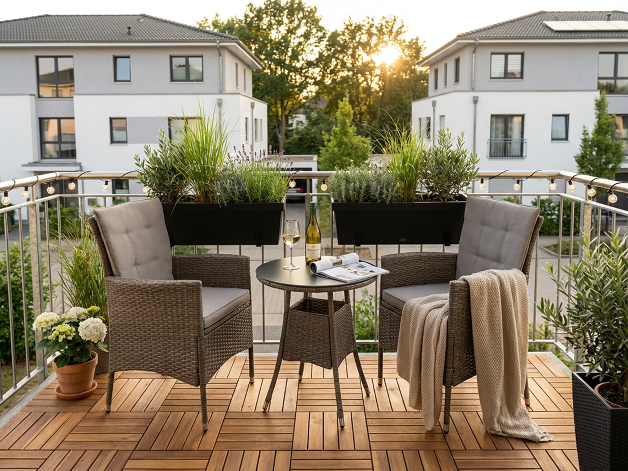 Garten-Essgruppe KONIFERA "Balkonset "Mailand", braun (hellbraun), Polyrattan, Sitzmöbel-Sets, Balkonset, Polyrattan, Tischplatte aus Sicherheitsglas, verzinkter Stahl, Topseller Image