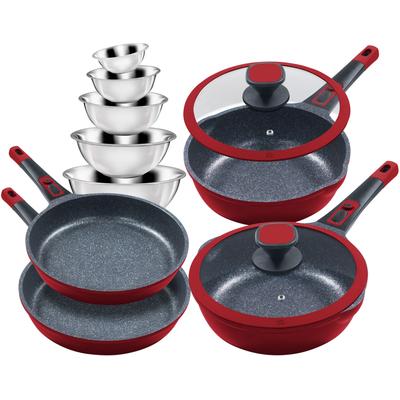 Pfannen-Set KING "Moonscape", rot, Ø:28cm, Pfannen, Induktion, Moonscape-Beschichtung,inkl. 5 Schüsseln