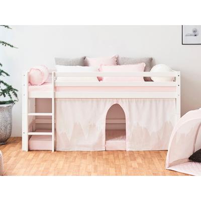 Hochbett HOPPEKIDS "«Winter Wonderland»", weiß (weiß, rosa), B:101cm H:105cm L:208cm, Kiefer massiv, Hochbetten, 90x200, umbaubar mit Vorhang-Set Winter