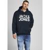 Kapuzensweatshirt "CORP LOGO SWEAT HOOD", Herren, Gr. 5XL, blau (navy), angeraute Sweatware, Obermaterial: 70% Baumwolle, 30% Polyester, JACK & JONES PLUSSIZE, bedruckt, modisch, normal normal, Rundhals, Langarm Bündchen, Sweatshirts, Bis Größe 6XL