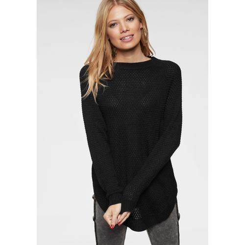 Rundhalspullover ANISTON CASUAL Gr. 36, schwarz Damen Pullover mit Rippstrick an den Seitennähten Bestseller