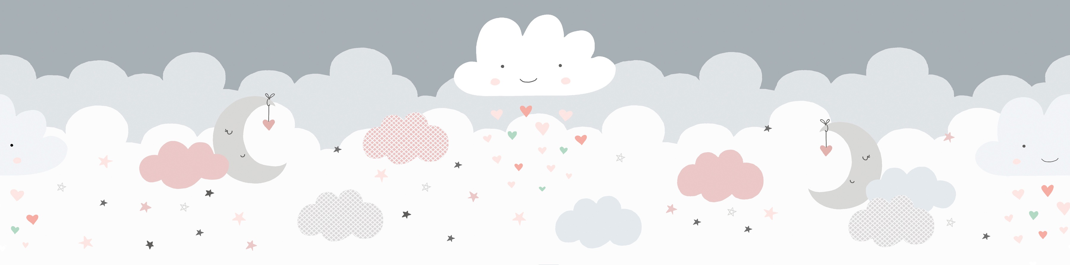 Bordüre A.S. CRÉATION "Dreamy Sky", bunt (weiß grau rosa), B:0,16m L:5m, Papier, Tapeten, Tapete Kinder Borte Wohnzimmer Schlafzimmer Küche Design Kinderzimmer