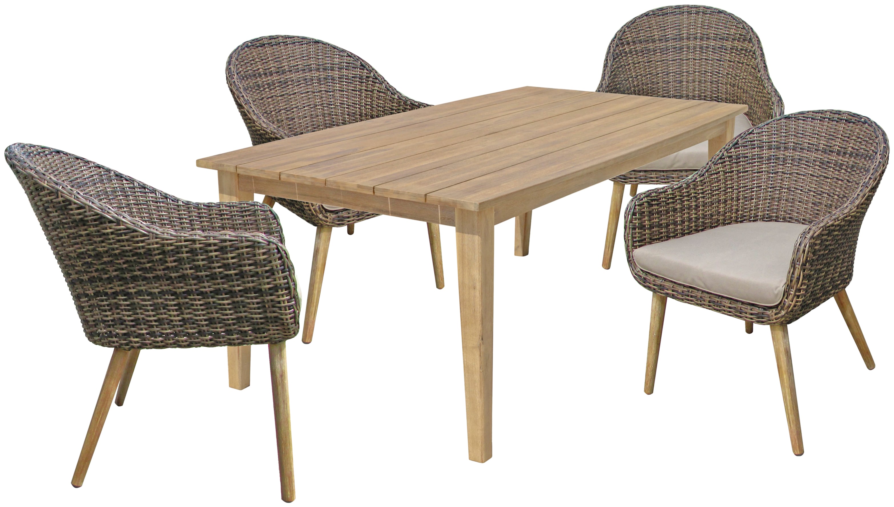 Garten-Essgruppe GARDEN PLEASURE "VISALIA/PUEBLO", braun (braun, braun, braun), B:290cm H:87cm T:380cm, Aluminium, FSC-zertifiziertes Massivholz, Polyrattan, Sitzmöbel-Sets, mit Massivholz Image