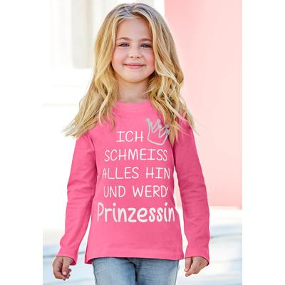 Langarmshirt KIDSWORLD "Ich schmeiss alles hin und werd´ Prinzessin", Mädchen, Gr. 140/146, pink, Jersey, Obermaterial: 100% Baumwolle, bedruckt, modisch, Basic hüftlang, Langarm abgesteppte Kante, Shirts, langärmlig, Basic-Passform, mit Glitzerdruck Image