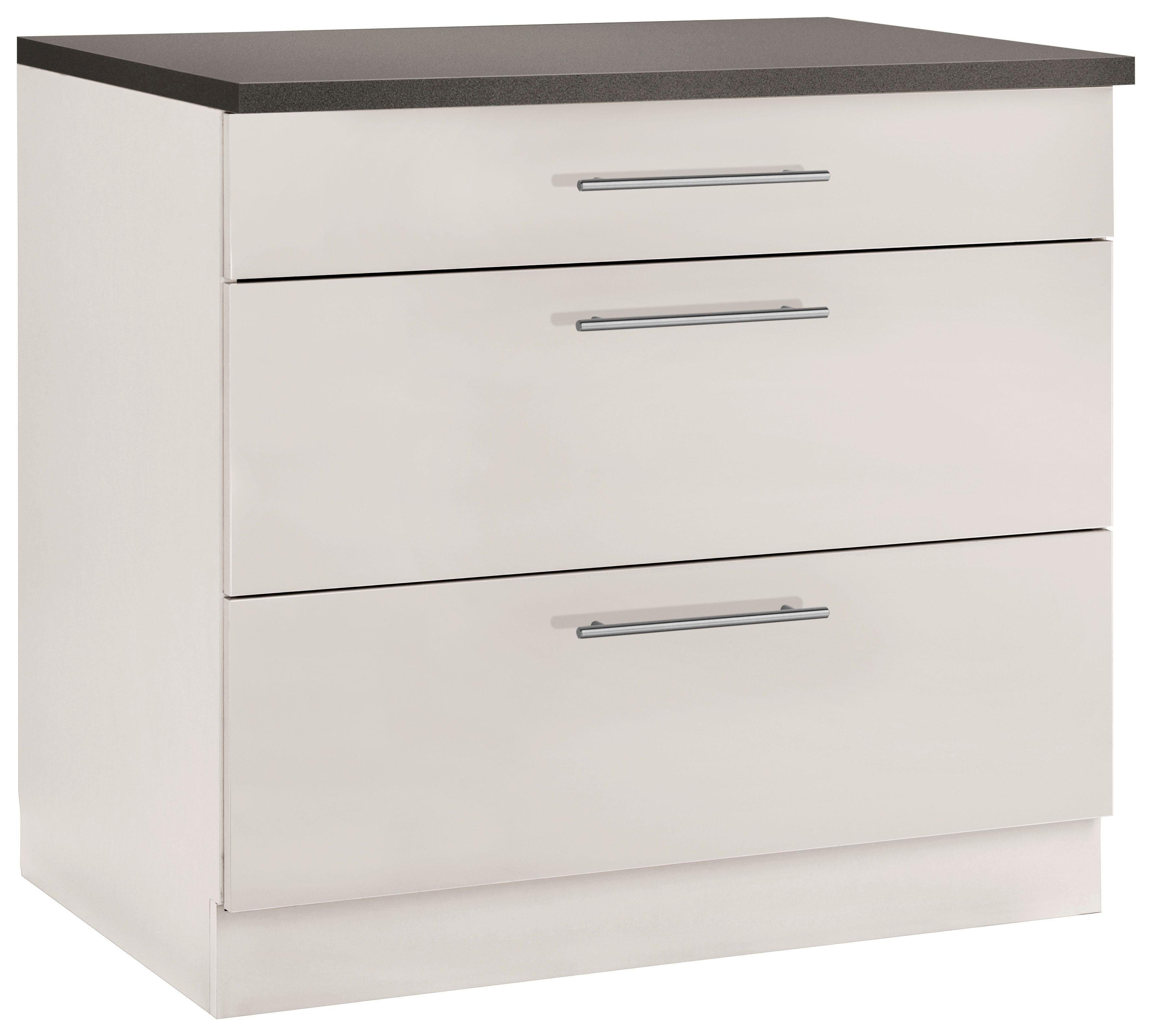 Unterschrank WIHO KÜCHEN "Cali", beige (front und korpus: cashmere, arbeitsplatte: granit grau), B:90cm H:85cm T:60cm, Schränke, 90 cm breit, mit 2 großen Auszügen Image
