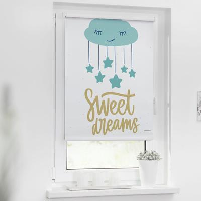 Seitenzugrollo LÜTTENHÜTT "Sweet Dreams" Gr. 4, blau (türkis, weiß), B:60cm H:150cm, Polyester, Rollos, Kinderrollo im Fixmaß Image