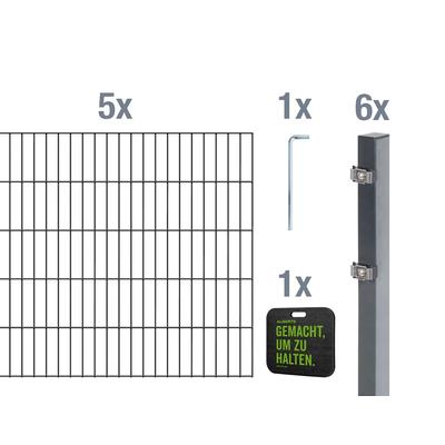 Doppelstabmattenzaun ALBERTS "Grundset", grau (anthrazit), H:100cm, Stahl, Zaunelemente, Höhe: 80-160 cm, Gesamtlänge: 4