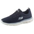 Sneaker SKECHERS "FLEX APPEAL 4.0 BRILLINAT VIEW", Damen, Gr. 40, blau (navy), Textil, Lederimitat, sportlich, Schuhe, Freizeitschuh, Halbschuh, Schnürschuh mit Air Cooled Memory Foam, Topseller
