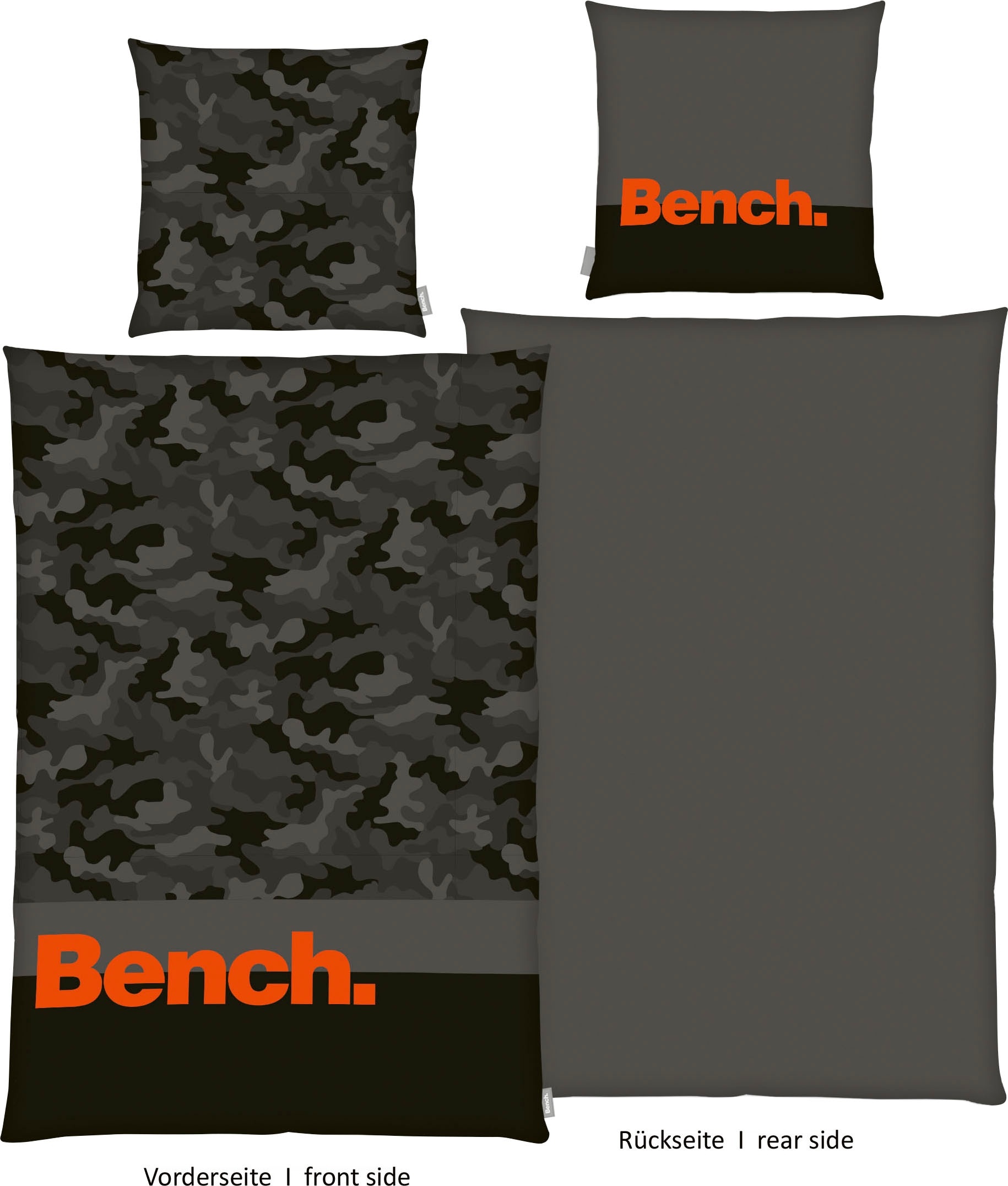 Wendebettwäsche BENCH. "Bench", grau, B/L: 155cm x 220cm, 1 Stk., 1 Stk., Renforcé, B/L: 80cm x 80cm, Renforcé, Obermaterial: 100% Baumwolle, Bettwäsche, mit Schriftzug Image
