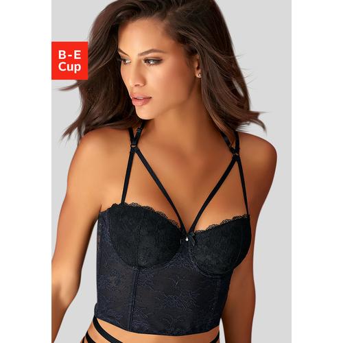 Corsage PETITE FLEUR GOLD Gr. 90, Cup B, schwarz Damen Corsagen mit Bügel und sexy Bänder-Optik, Dessous