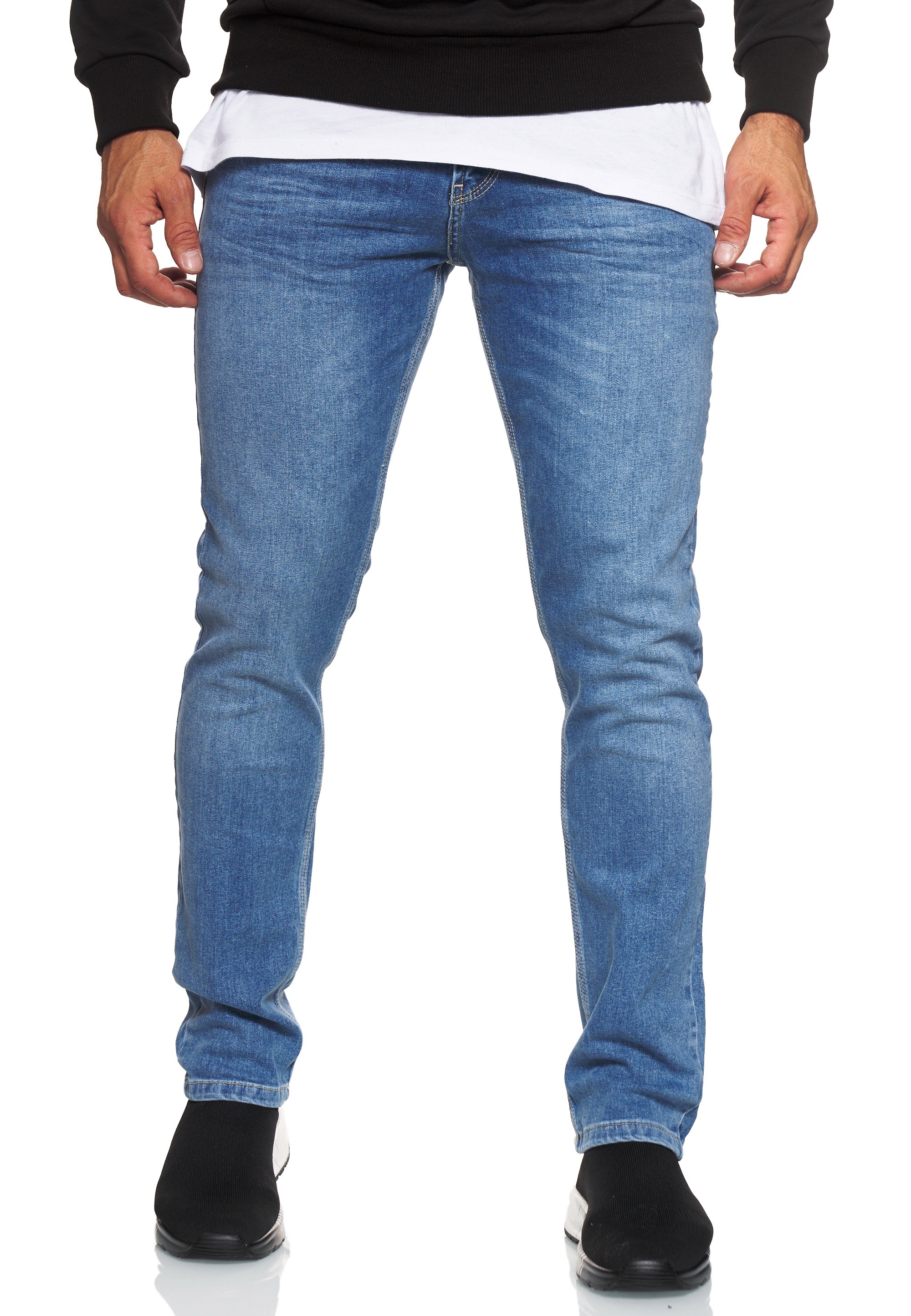 Straight-Jeans RUSTY NEAL "MELVIN", Herren, Gr. 40, Länge 34, blau (jeansblau), 98% Baumwolle, 2% Elasthan, unifarben, lang, Jeans Straight-Jeans, im klassischen 5-Pocket-Stil