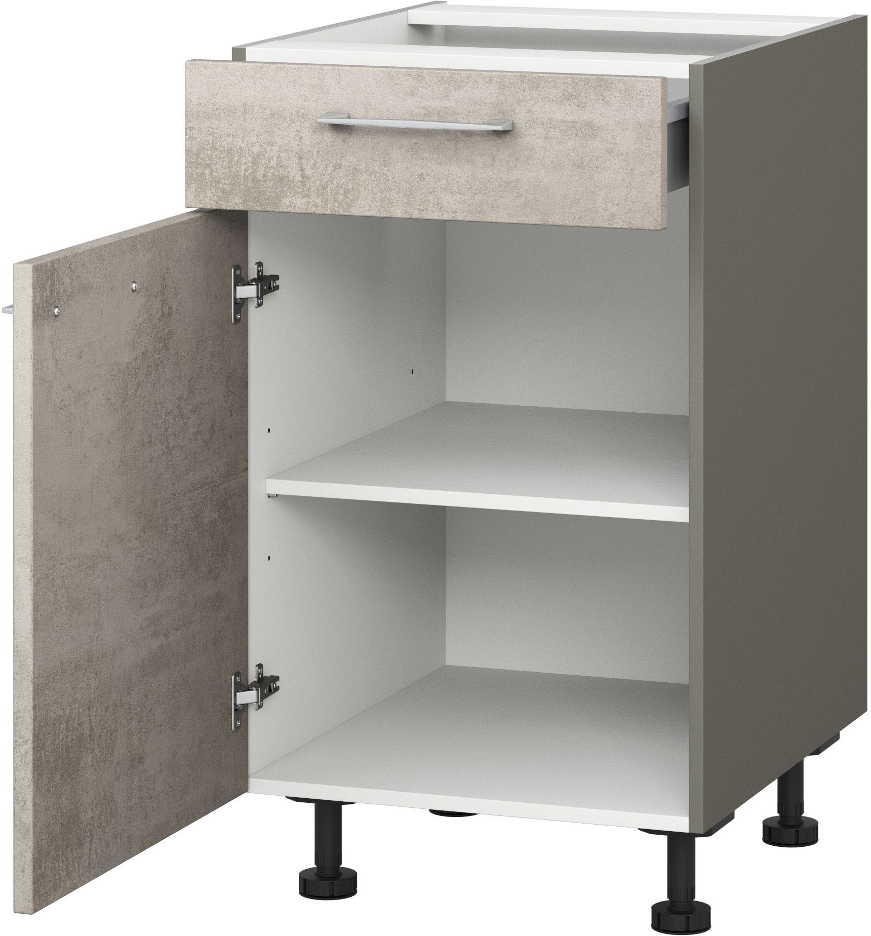 Unterschrank KOCHSTATION "KS-Trea US60", grau (betonfarben hell, anthrazit), B:60cm H:75cm T:56cm, Schränke, mit einem Auszug und einer Tür, Einlegeboden, Breite 60 cm, Höhe 75 cm Image
