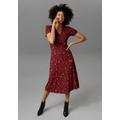 Jerseykleid ANISTON CASUAL, Damen, Gr. 42, N-Gr, rot (schwarz, rot), Single Jersey, Obermaterial: 95% Viskose, 5% Elasthan, bedruckt, geblümt, modisch, figurbetont kniebedeckend, V-Ausschnitt, Kurzarm, Kleider, in Wickeloptik