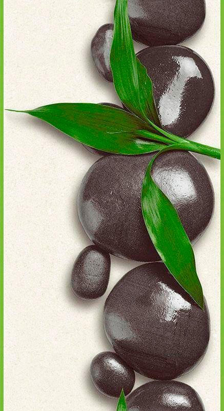 Bordüre LIVING WALLS "pop.up Panel", grün (natur grün schwarz), B:0,35m L:2,5m, Vinyl, Tapeten, Stein Tapete Japanisch Borte Wohnzimmer modern Design Kinderzimmer