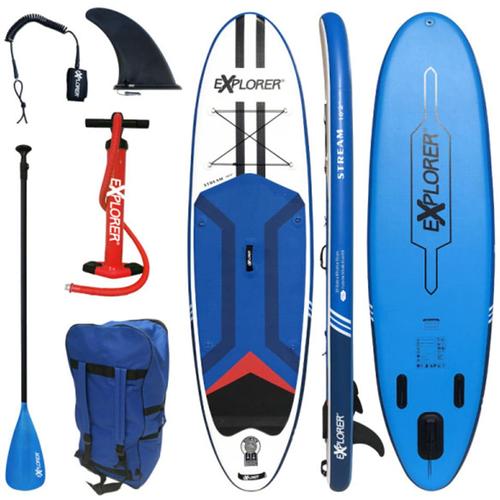 „Inflatable SUP-Board EXPLORER „“Stream 10.2″“ Wassersportboards Gr. 310x85x15 cm 310 cm, bunt (blau, weiß, rot) Stand Up Paddle Wassersportboards“