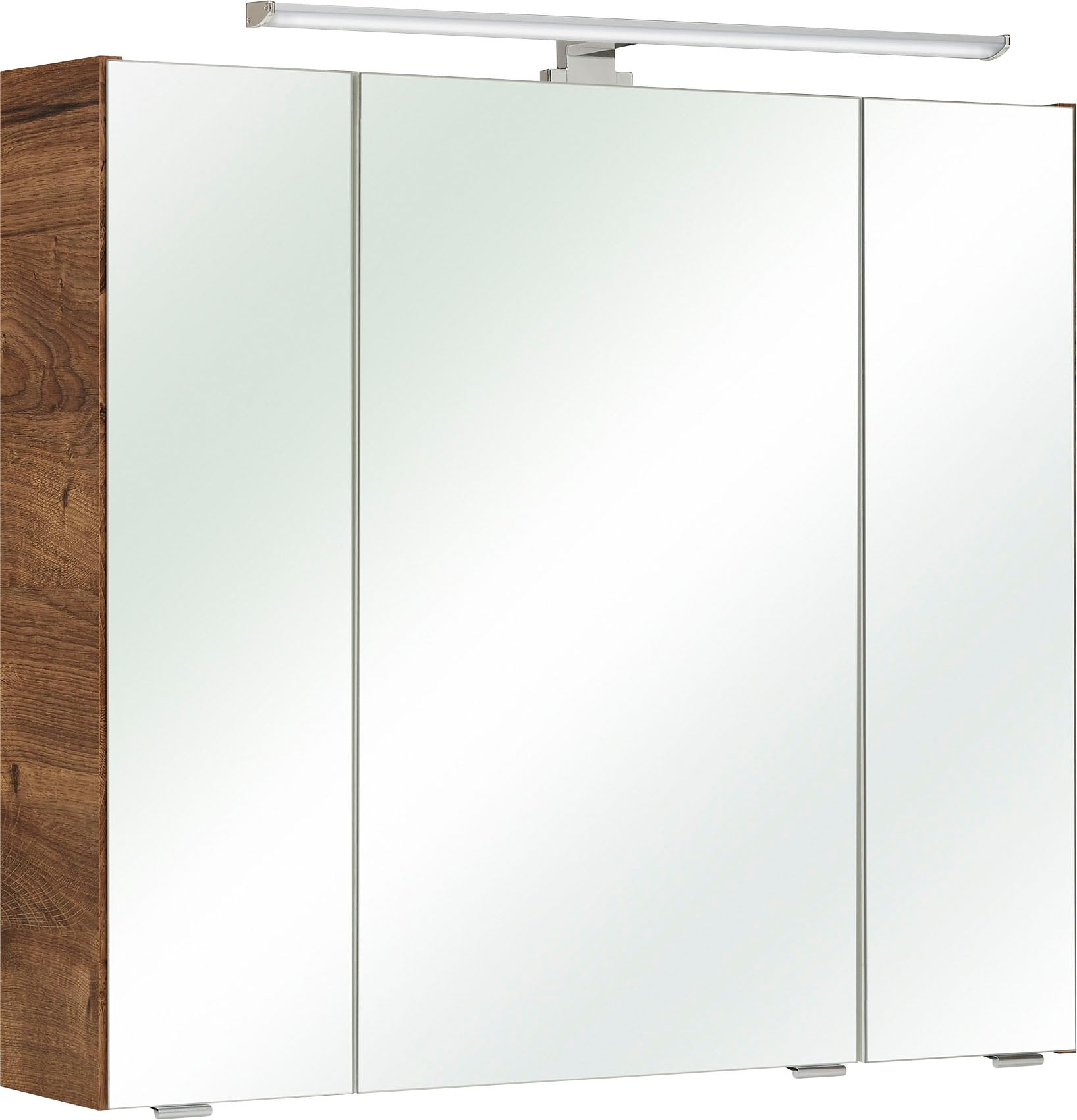 Spiegelschrank SAPHIR "Quickset Badschrank, 3 Spiegeltüren, 6 Einlegeböden, 80 cm breit", braun (eiche ribbeck, eiche ribbeck), B:80cm H:70cm T:16cm, Spanplatte, Schränke, Spiegelschrank Spiegelschrank mit Beleuchtung, inkl. LED-Beleuchtung,... Image