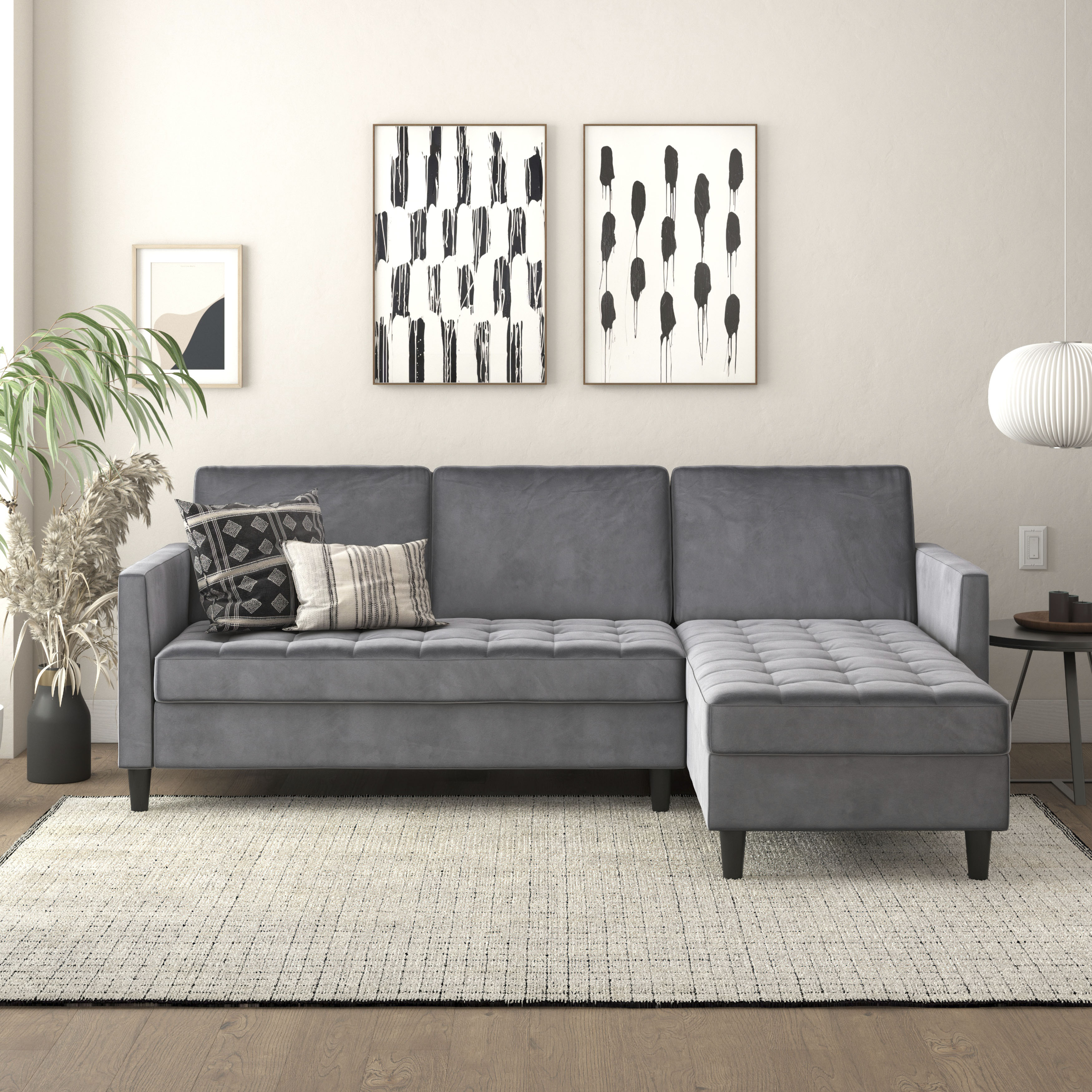 Ecksofa DOREL HOME "Presley, L-Form", grau (anthrazit), B:213cm H:83cm T:154cm, Veloursstoff 100% Polyester, Sofas, Ecksofa mit Bett-Funktion und Stauraum, verstellbare Rückenlehne