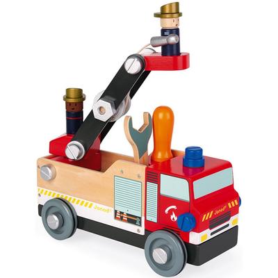 Spielzeug-Feuerwehr JANOD "Brico Kids" Spielzeugfahrzeuge bunt (rot, bunt) Kinder Altersempfehlung FSC- schützt Wald - weltweit