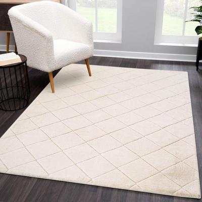 Hochflor-Teppich CARPET CITY "Moment", beige (creme), B:80cm H:31mm L:150cm, Polyester, Teppiche, besonders weich, Kaninchen Fell Haptik, 3D-Effekt, Rauten, Wohnzimmer Image