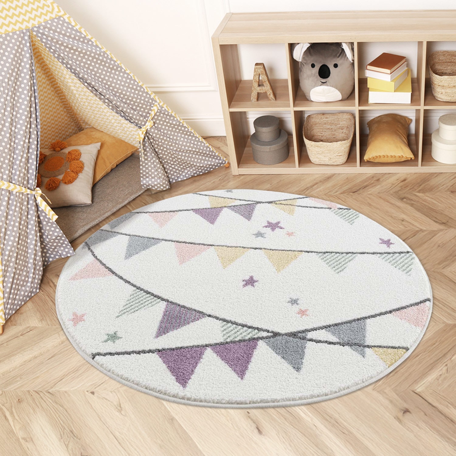 Kinderteppich CARPET CITY "Anime9381", beige (creme), H:11mm Ø:160cm, Polypropylen (PP), Teppiche, Spielteppich, Spielteppich, Wimpel, Weicher Flor, Pflegeleicht, Kinderzimmer