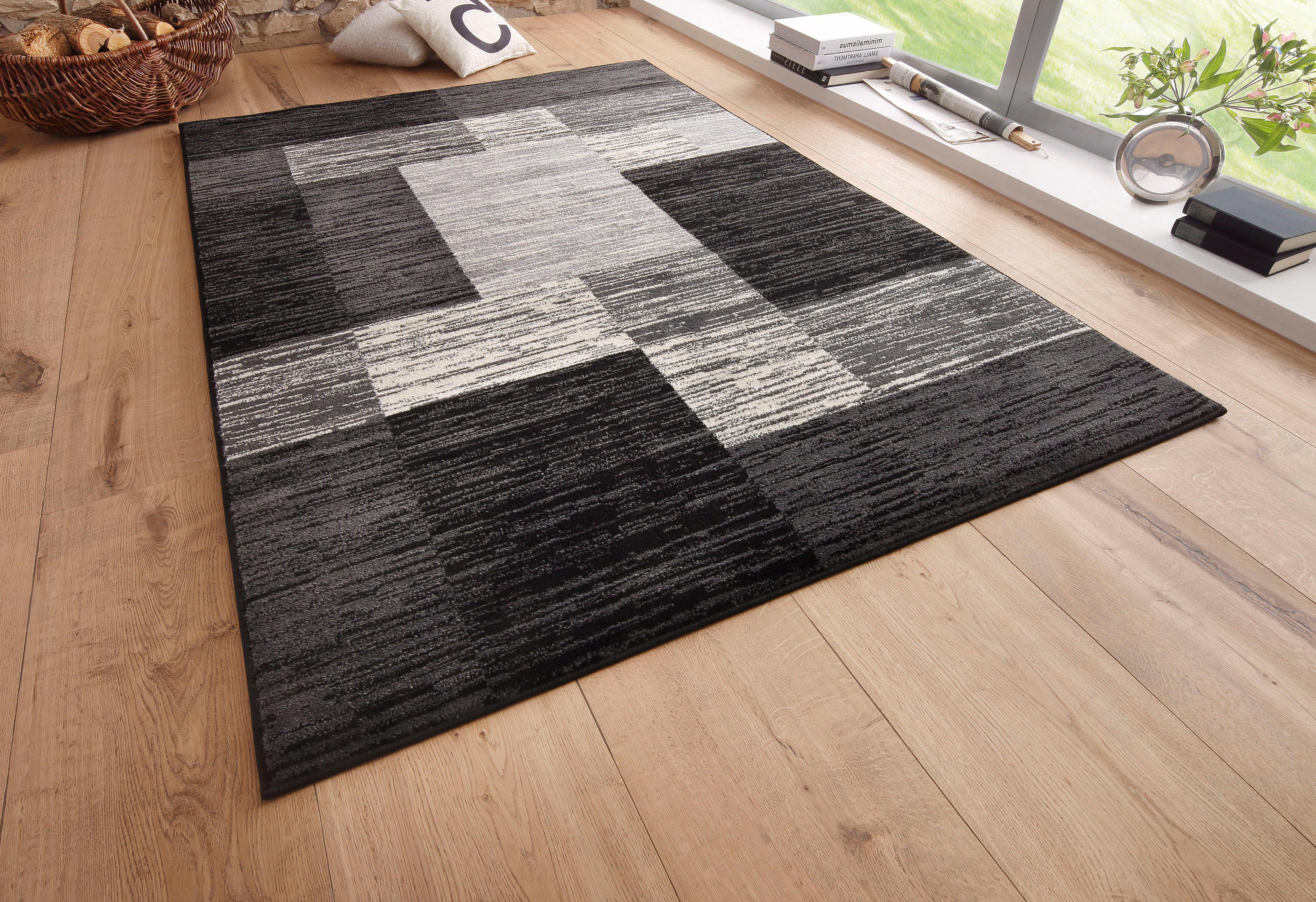 Teppich MY HOME "Melvin" Gr. 6, schwarz, B:200cm H:8mm L:290cm, Kunstfaser, Teppiche, schön weich, Kurzflor Teppich Karo-Muster Image