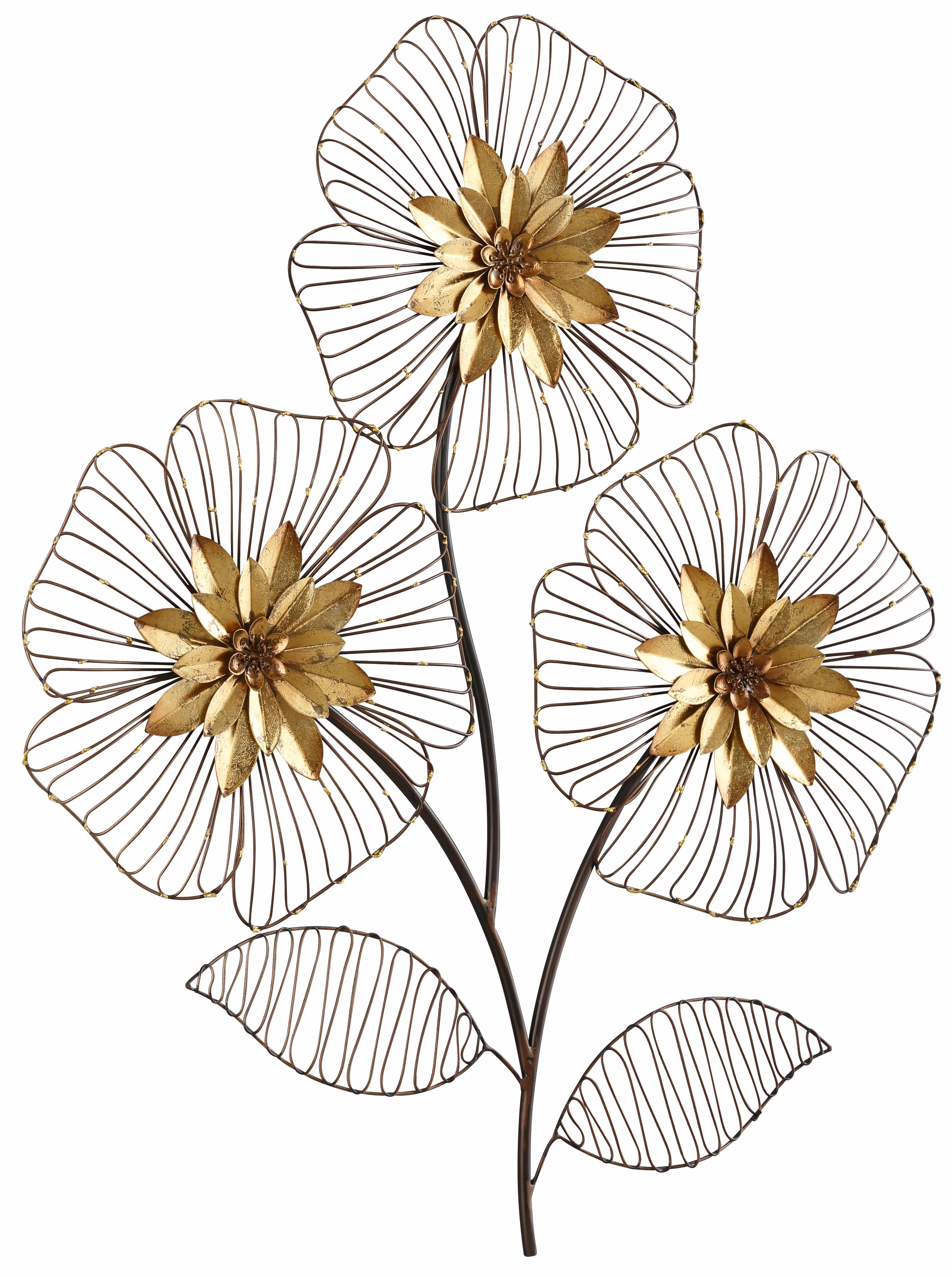 Wanddekoobjekt "Wanddeko Blumenbouquet", gold (goldfarben), B:64cm H:74cm T:4cm, Metall, HOFMANN LIVING AND MORE, Wanddekoobjekte, Wanddekoration, Motiv Blüten, aus Metall Image