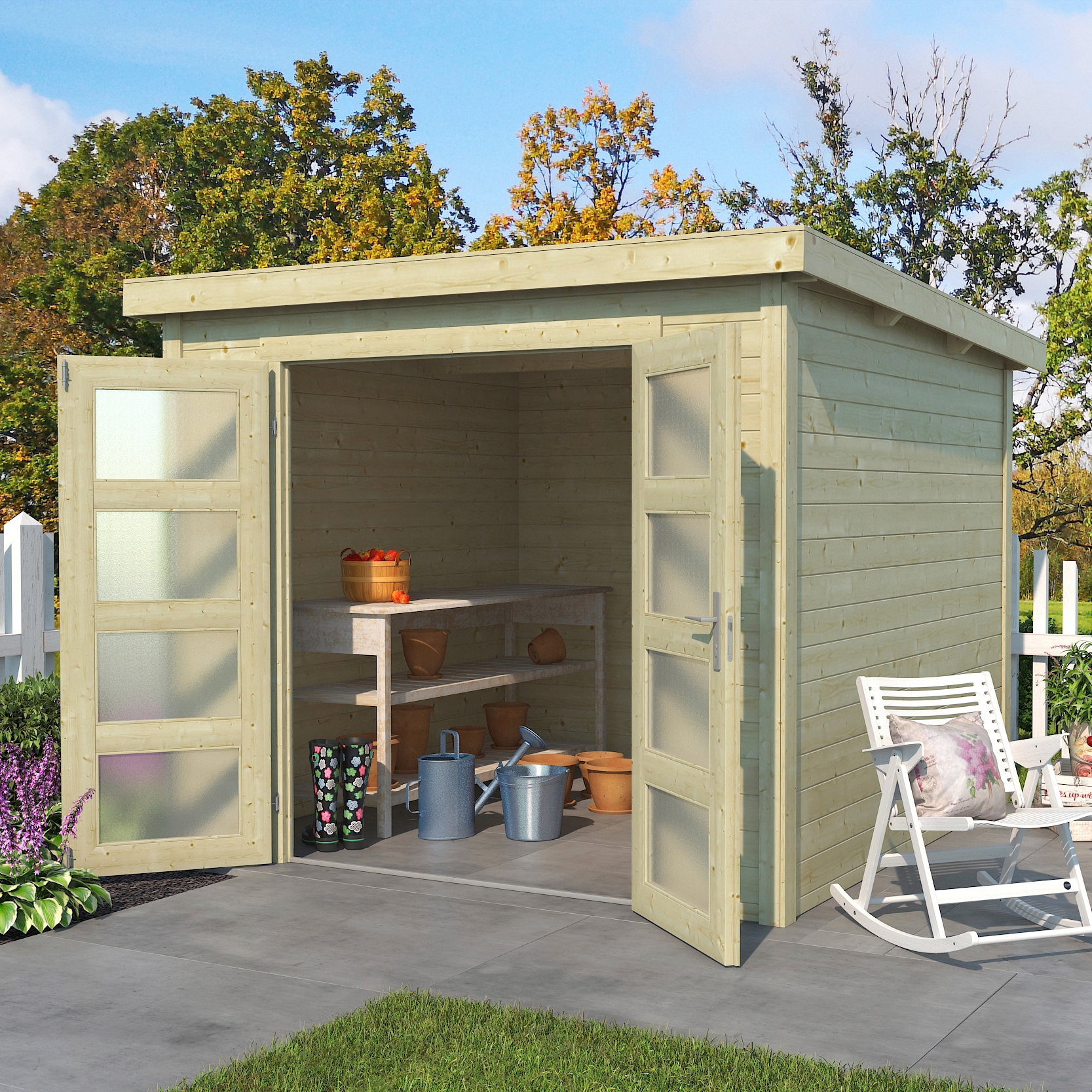 Gartenhaus LASITA MAJA "Zambezi 3", beige (naturbelassen), ohne Fußboden, ohne Dacheindeckung, Holzwerkstoff, Gartenhäuser, Gartenhaus