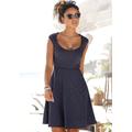 Sommerkleid BEACHTIME, Damen, Gr. 42, N-Gr, blau (marine), Jersey, Obermaterial: 95% Polyester, 5% Elasthan. Futter: 100% Polyester, unifarben, modisch, figurumspielend ca. Mitte Oberschenkel, Rundhals, ohne Ärmel, Kleider, mit Lochstickerei,...