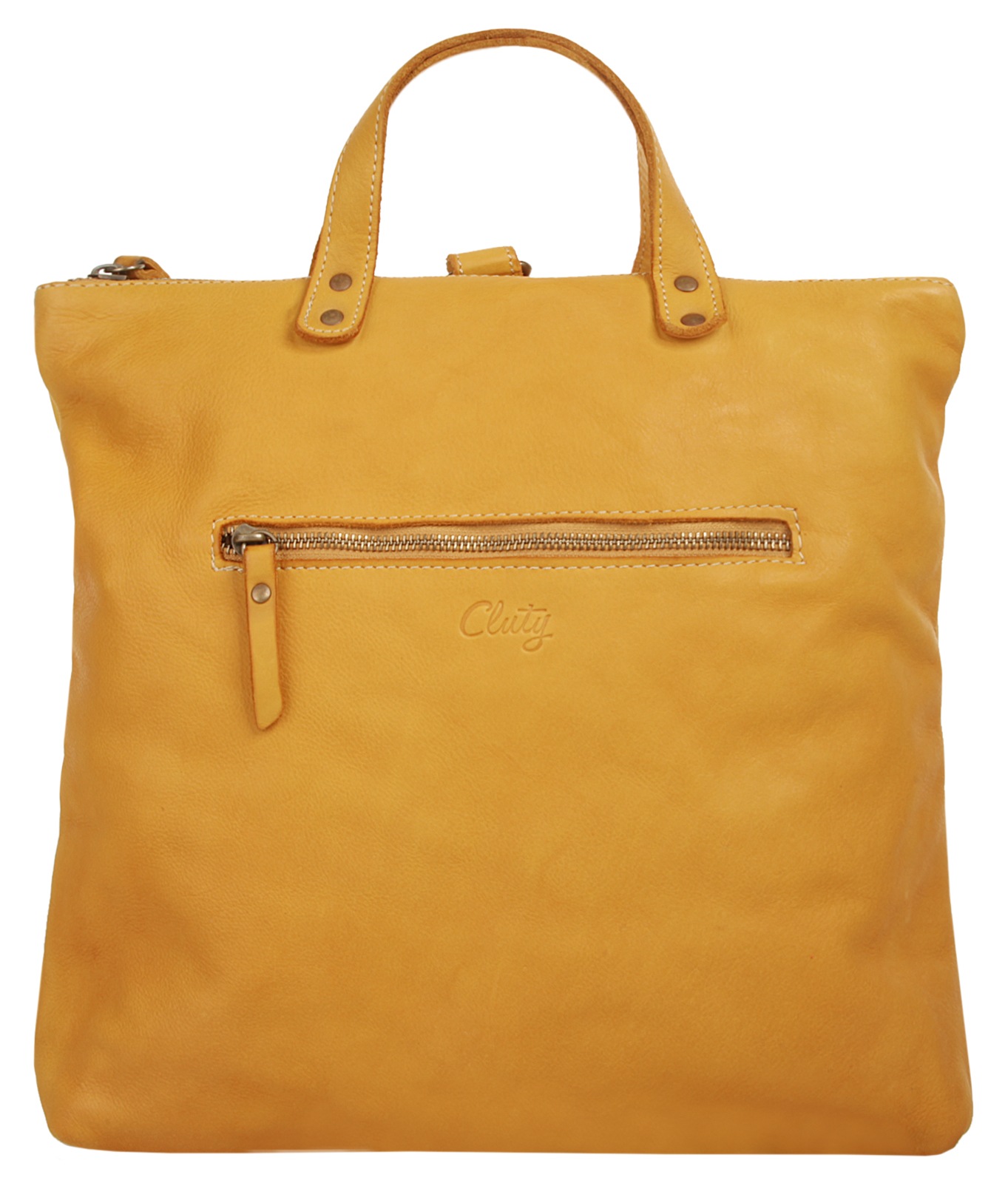Umhängetasche CLUTY, Damen, Gr. B/H/T: 28cm x 33cm x 7cm onesize, gelb, Leder, vintage, Taschen, echt Leder, Made in Italy Image