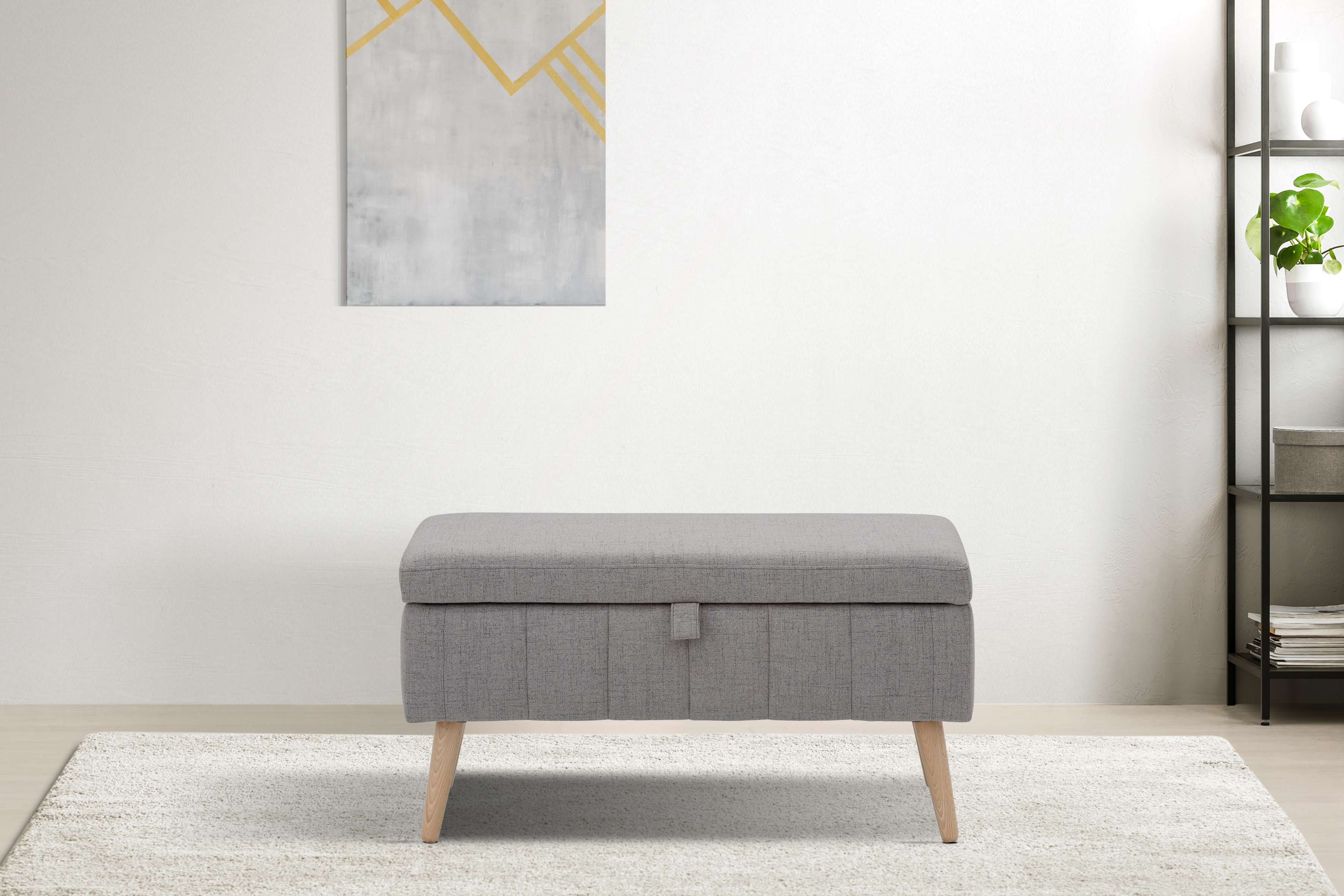 Truhenbank INOSIGN "AMIRA Sitzbank mit Stauraum, Maße B/T/H: 81/36/43 cm", grau (mittelgrau), B:81cm H:43cm T:36cm, Struktur fein (100% Polyester);Samtvelours (100% Polyester);Luxus-Microfaser weich (100% Polyester), Sitzbänke, mit Staufach, in 3...