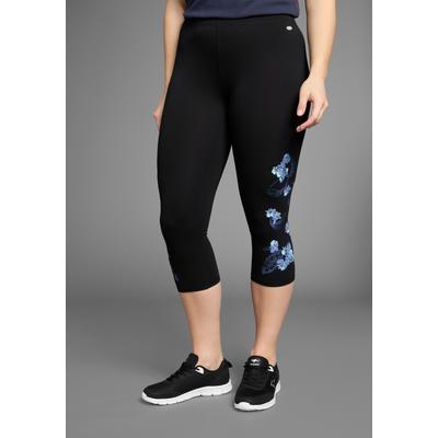 Leggings KANGAROOS, Damen, Gr. 48, N-Gr, schwarz (schwarz, bedruckt), Obermaterial: 95% Baumwolle, 5% Elasthan, sportlich, schmal 3/4-Länge, Hosen, Große Größen, Topseller Image