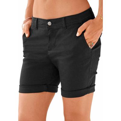 Bermudas LASCANA, Damen, Gr. 36, N-Gr, schwarz, Denim/Jeans, Obermaterial: 98% Baumwolle, 2% Elasthan, unifarben, casual, gerade kniefrei, Hosen, zum Krempeln, aus elastischer Baumwolle, kurze Hose, Shorts, Topseller Image