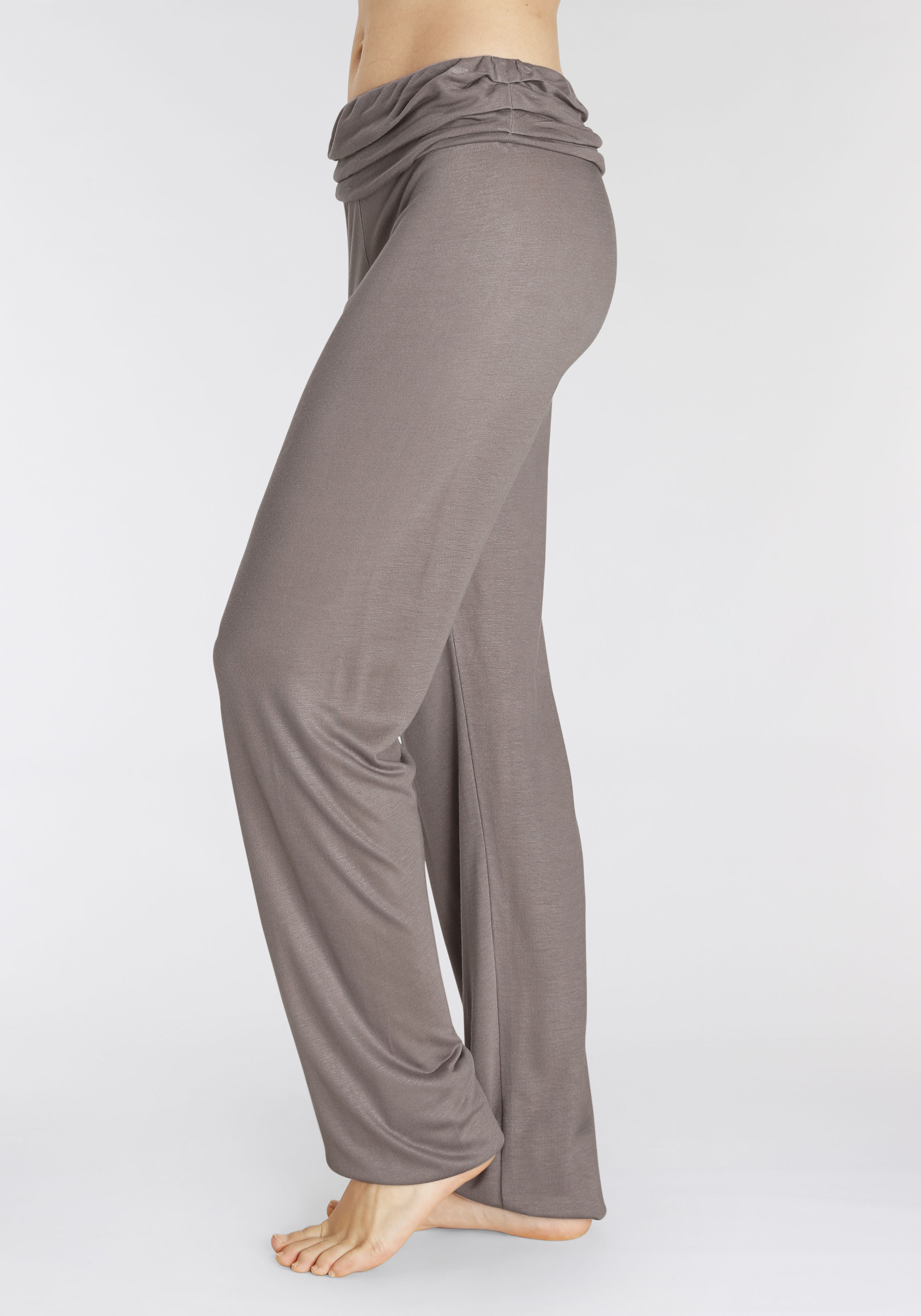 Haremshose BUFFALO, Damen, Gr. 40/42, N-Gr, grau (taupe), Web, Obermaterial: 100% Viskose, unifarben, bequem lang, Hosen Haremshose, mit gerafftem Umschlagbund