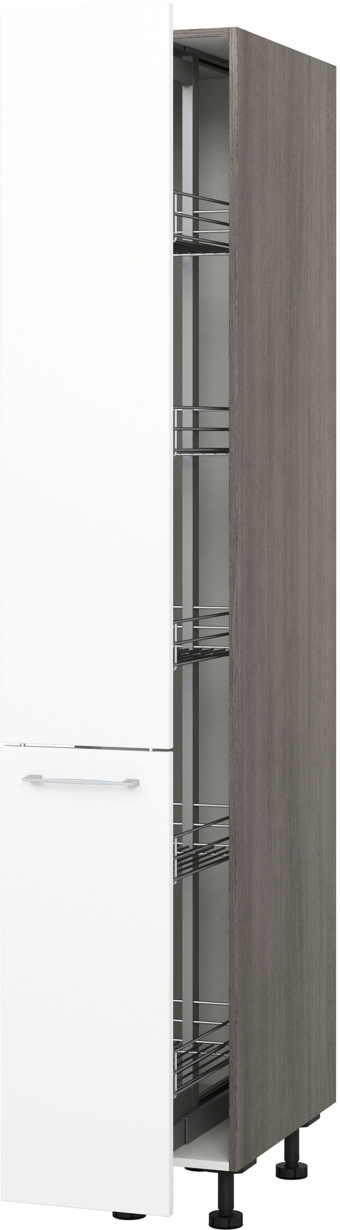 Apothekerschrank KOCHSTATION "KS-Trea SVAV30-195", weiß (weiß, eichefarben grau), B:30cm H:195cm T:56cm, Schränke, inklusive 5 verstellbarer Drahtkörbe, Höhe 195 cm, Breite 30 cm Image