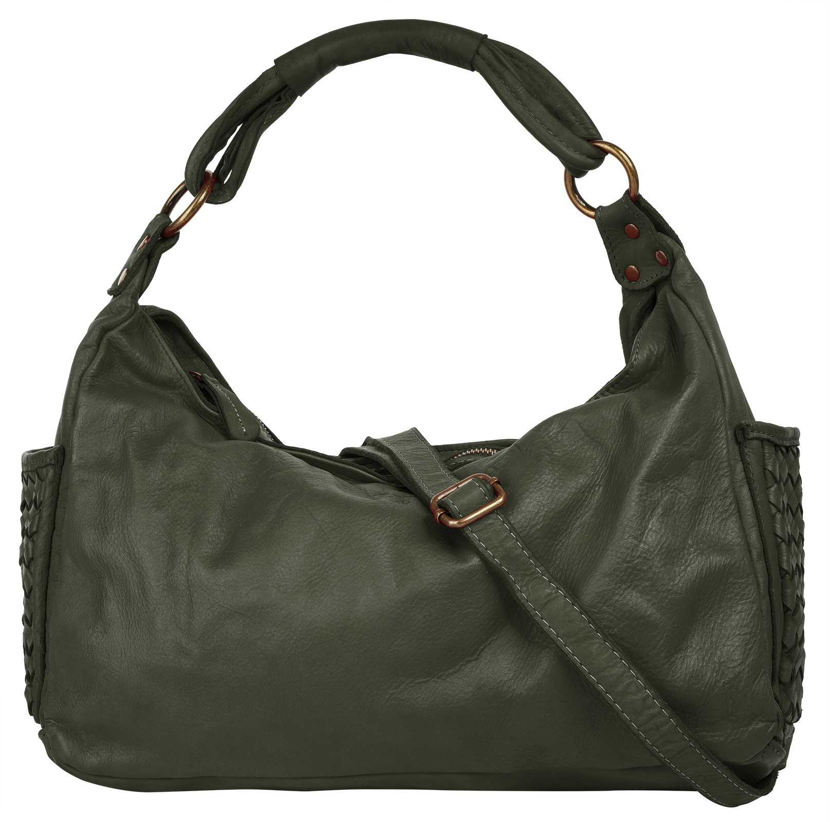 Henkeltasche SAMANTHA LOOK, Damen, Gr. B/H/T: 35cm x 30cm x 12cm onesize, grün (dunkelgrün), Leder, vintage, Taschen, echt Leder, Made in Italy