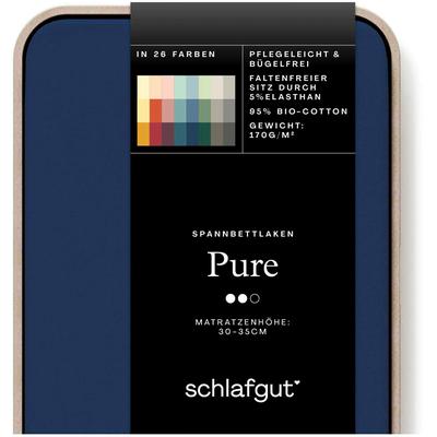 Spannbettlaken SCHLAFGUT "PURE Bio-Baumwolle mit Elasthan, dehnbar blickdicht, straff, Bettlaken", blau (blau deep), B:1