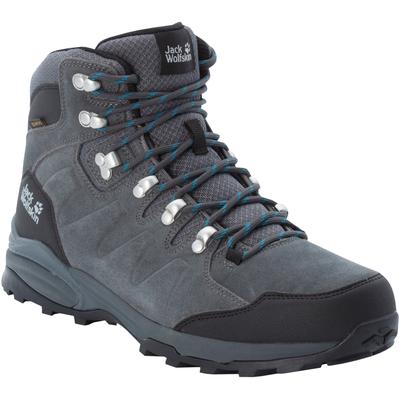 Wanderschuh JACK WOLFSKIN "REFUGIO TEXAPORE MID M", Gr. 45, grau (grau, schwarz), Leder, Textil, sportlich, Schuhe, Wass